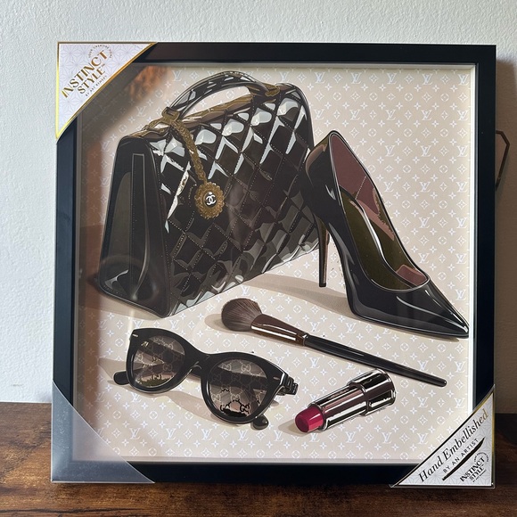 Luxury Designer Wall Art Decor Black Fashion Set 14x14” Framed Plexiglass NWT - Picture 3 of 7